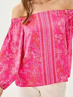 NWT Lilly Pulitzer Pink Floral Off-Shoulder Elizabethany Top